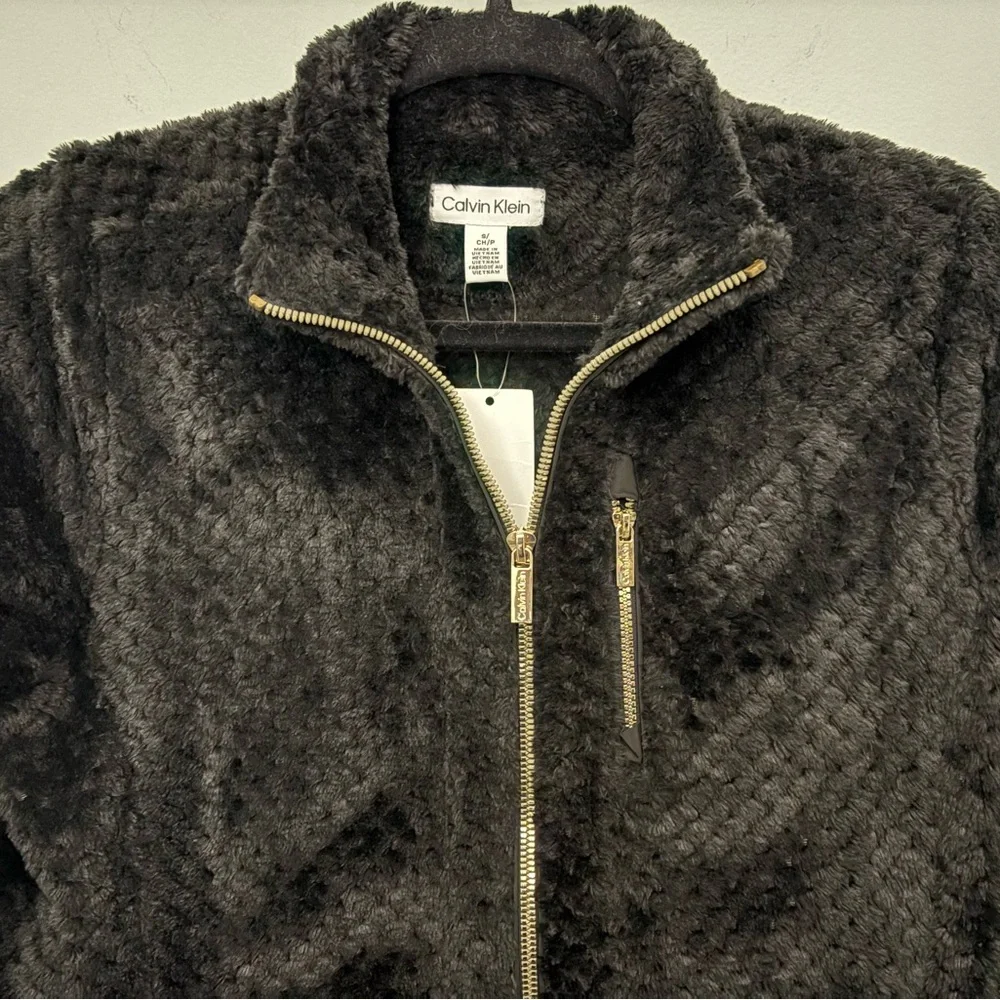Calvin Klein Black Plush Fleece Full-Zip Jacket Size S - Picture 3 of 10